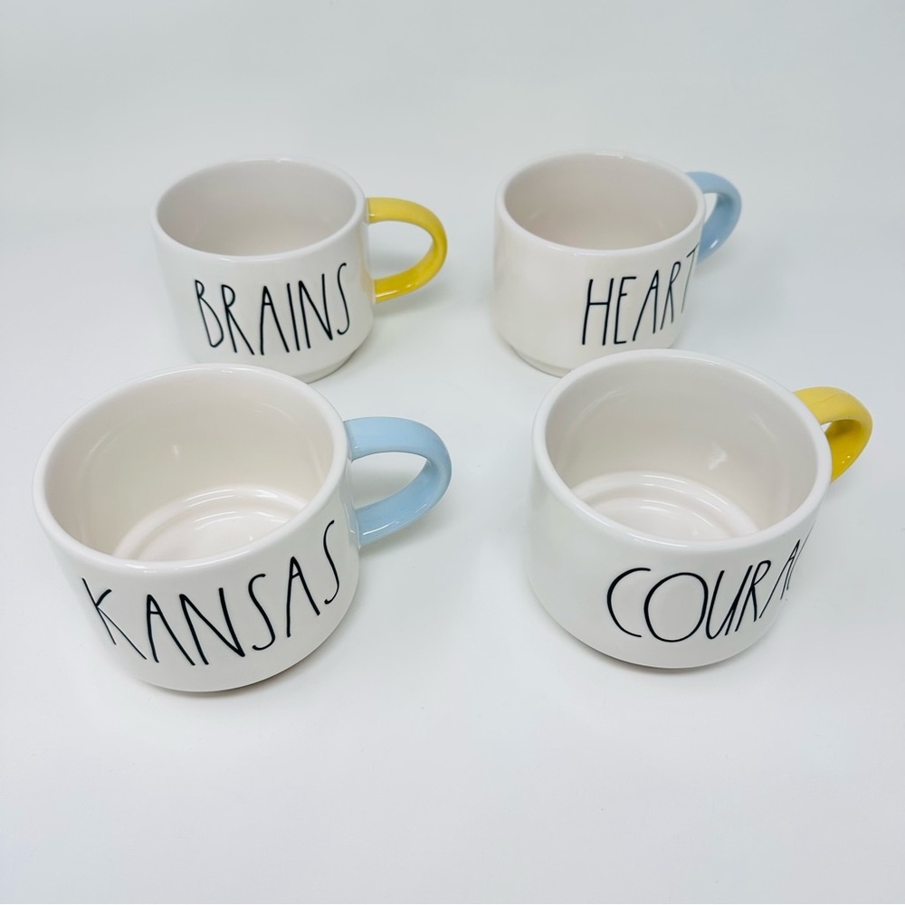 Rae Dunn Wizard of Oz Stackable Mug Set with Iron Rack White Black Ceramic - Picture 6 of 11